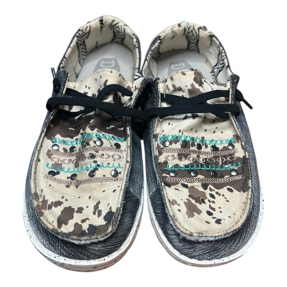 Buckle Exclusive Hey Dude Wendy Rodeo Kingman Shoes Size 8 Cow Print Turquoise - Picture 6 of 12